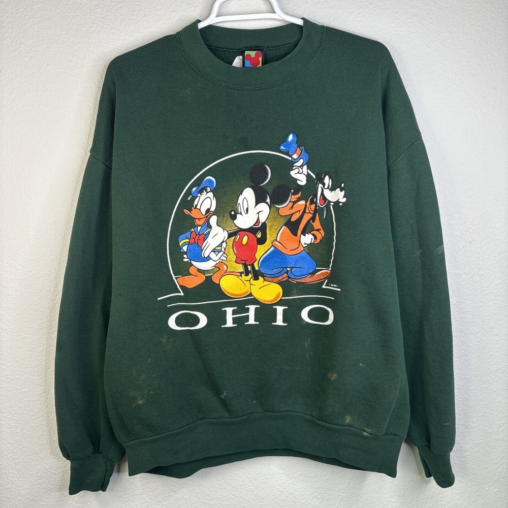 90s Disney Mickey + Goofy Sweatshirt Velva Sheen USA Made Green Crewneck  XL